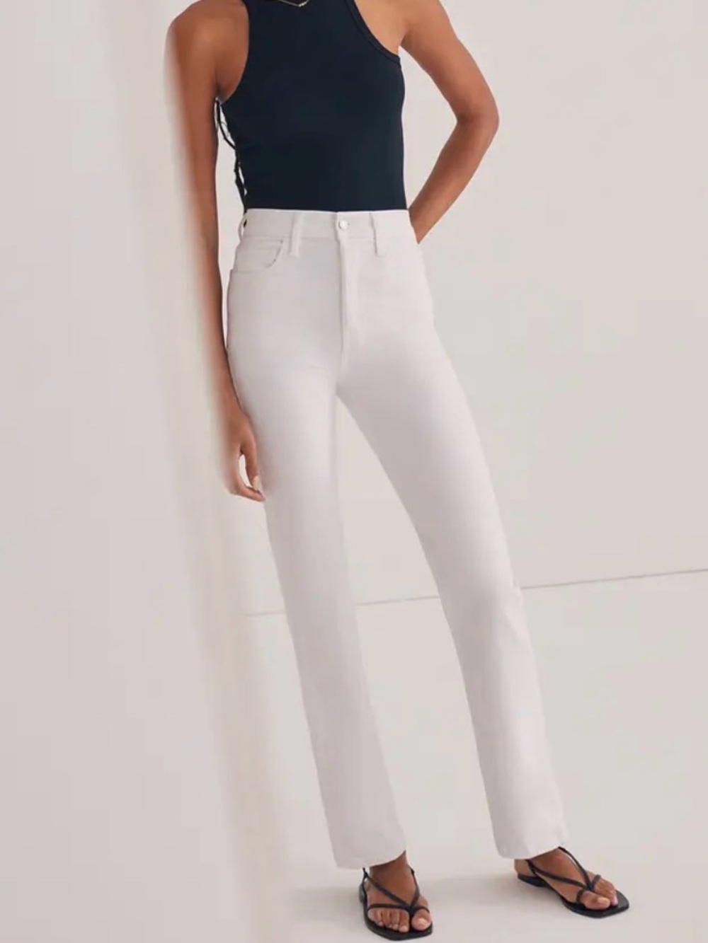 Favorite Daughter White High-Rise Long Straight Jeans in Bahamas